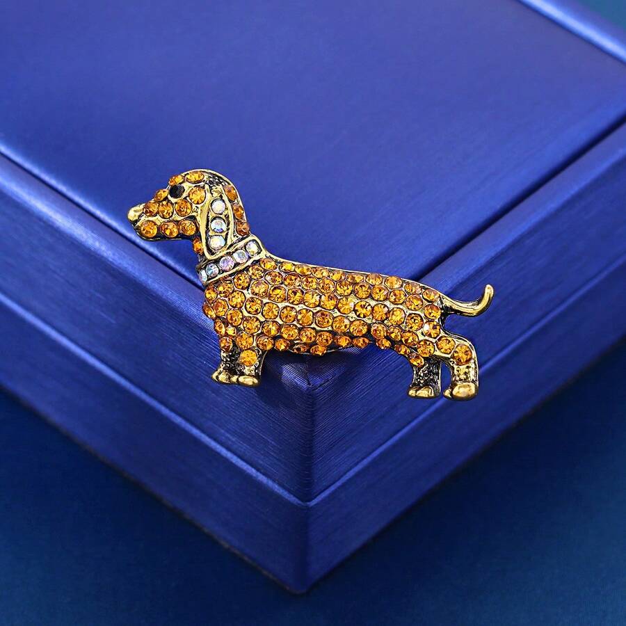 1pc New Cute Cartoon Puppy Brooch, Rhinestone Alloy Fashion Versatile Animal Pin Clothing Accessory - Yellow Gold - View 1