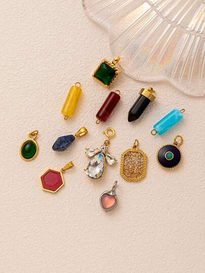 时尚冰淇淋、绿松石、锆石甲虫水滴形18K金钛钢吊坠，镶嵌锆石，防水防褪色，DIY珠宝配件，项链、手链、耳环、钥匙扣、包包、女士珠宝、钱包配件，钛钢吊坠，礼品