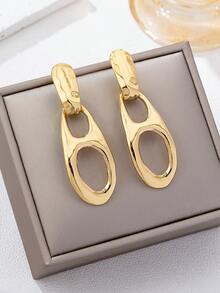 1 Pair European And American Fashion Geometric Smooth Pig Nose Dangle Earrings - Yellow Gold - View 3