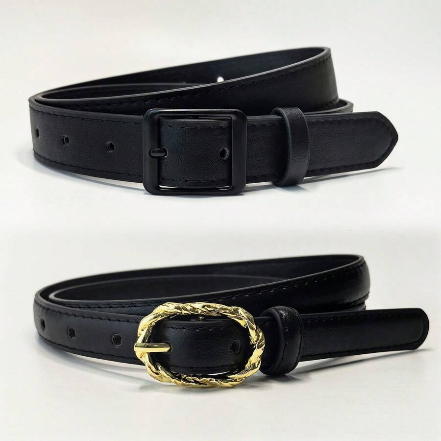 2pcs Black Denim Belts, Versatile For Daily Wear And Dates - Multicolor - View 1