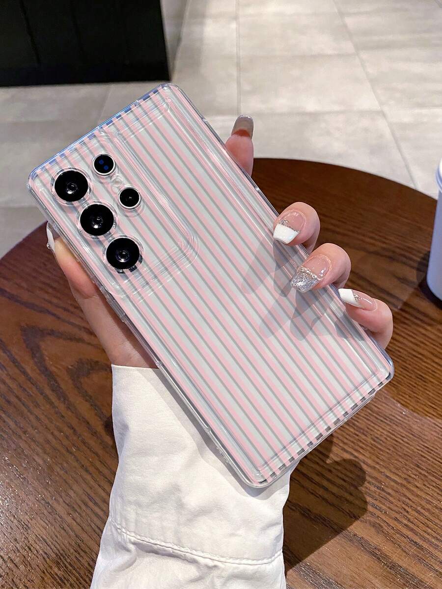 1 chiếc ốp lưng điện thoại thời trang, sáng tạo, tối giản, họa tiết sọc hồng, chất liệu TPU trong suốt, chống rơi vỡ, thích hợp làm quà tặng ngày lễ cho Galaxy S22/23/24/25/A05/A05S/A53/A54/A55 và các dòng máy khác. - Nhiều màu - Xem 1