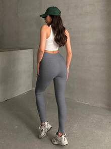Casual Versatile Solid High Waist Leggings - Dark Grey - View 2