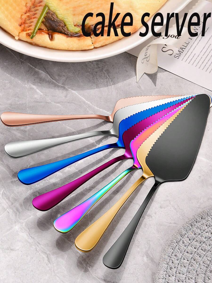 1pc Stainless Steel Baking Spatula, Triangular Cheese Knife, Pie Cutter Blade With Serrated Edge Baking Tool, Cake Slicer, Icing Spatula, Suitable For Kitchen, Restaurant, Party, Dishwasher - Multicolor - View 1