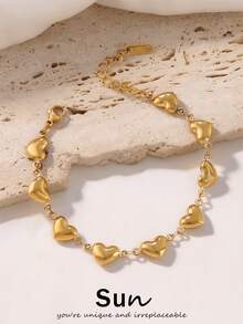 1pc Stainless Steel Hollow Heart Bracelet For Women Fashion 18K Gold Plated Simple Waterproof Chain Bracelets Jewelry Gift - Bracelet - View 1