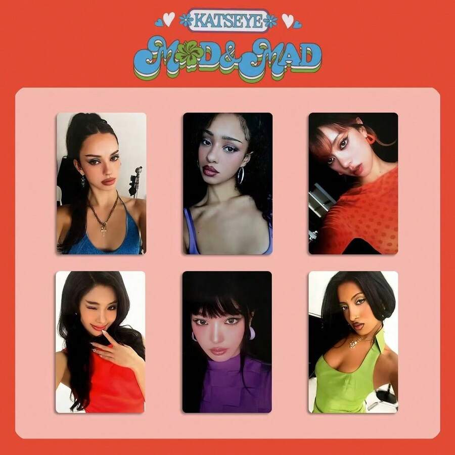 6张KATSEYE小卡套装 – SOPHIA MANON DANIELA LARA MEGAN YOONCHAE – 双面高清小卡，兼容周边卡片，收藏卡，情人节礼物，小纪念品，人气组合应援卡，迷你收藏卡，新款贺卡，卡片展示收藏品，流行音乐周边商品 - 彩色 - 查看 1