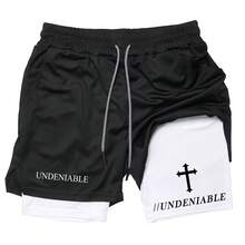 The Cross & God Graphic Shorts,Unisex 2 In 1 Compression Shorts,Men's Clothes,Double Layer Shorts With Pockets,Quick Dry Running Fitness Basketball Shorts,Comfortable Breathable Men's Shorts,Lightweight Short,Beach Shorts For Men - 黑色+白色 - 查看 1