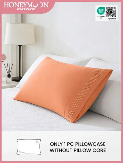 1pc Elegant & Comfortable Luxury Super Soft Pillowcase, Without Pillow Insert, Embroidered Trim, Microfiber Fabric, Wrinkle & Shrink Resistant, Ideal For Home & Premium Hotels, Multiple Colors Available, Machine Washable, Oeko-Tex Certified, Orange Color