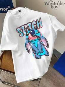 Disney Printed T-Shirt,Men's"Spray Paint" Graffiti Stitch Printed T-Shirt,Unisex,High-Quality Pure Cotton T-Shirt,Suitable For All Seasons, Comfortable And Breathable| Exquisite Design | The Best Choice For Giving Gifts - 白色 - 查看 2