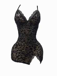 Camisón de mujer sexy con volantes, suave y sensual, bata de lencería para damas - Negro - Ver 6