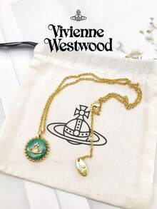 Vivienne Westwood 1PC Neyla Series Saturn Round Malachite Pendant Necklace Brass - 金色 - 查看 9