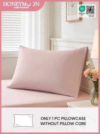 1pc Solid Color Pillowcase, Without Pillow Insert, Soft, Wrinkle-Resistant, Non-Fading, Breathable, No Filling, Machine Washable, Oeko-Tex Certified, Light Pink