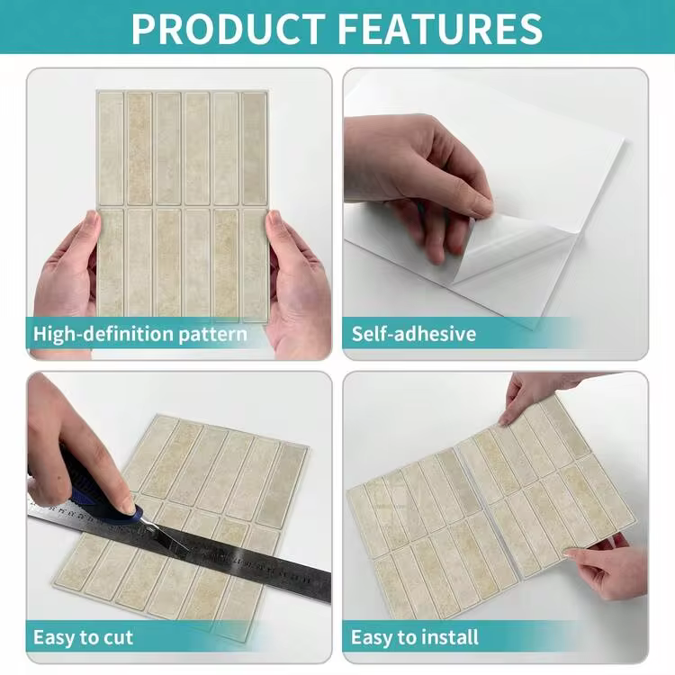 Self-Adhesive Ceramic Tile Stickers, Removable Tile Decals For Kitchen, Bathroom, Bedroom Wall Decoration - White - View 9