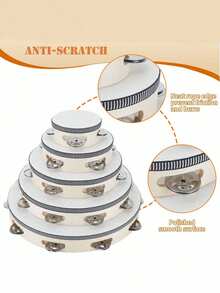 1个手持木制铃铛鼓，节奏打击乐器，带单排金属铃铛，音乐摇铃鼓，适合派对和卡拉OK - 彩色 - 查看 9