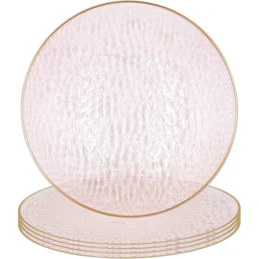 PARTY BARGAINS 13-Inch Charger Plates - 4 Pack, Hammered Pink Gold Rim, Heavy-Duty Disposable Chargers For Elegant Dining - Ideal For Weddings And Formal Events - 錘紋粉金邊 - 查看 1