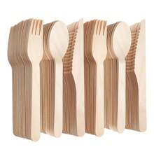 Bộ dao nĩa phân hủy sinh học 300 món - 100 dĩa, 100 thìa, 100 dao, bộ dụng cụ bằng gỗ bạch dương không dăm, thích hợp cho tiệc tùng, đám cưới, tiệc nướng. - Màu be - Xem 1