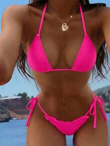 新款性感两件式比基尼，女士两件式泳衣，适合海滩和泳池穿着，可拆卸胸垫，女士夏季连衣裙，女士夏季服装，度假，半身裙，伊比沙岛套装，女士泳装，比基尼套装，女士泳衣，女士沙滩装，度假套装，沙滩裙，女士比基尼套装，泳装 - 玫粉色 - 查看 2