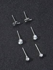 6pcs Minimalist Versatile Cross Stud Earrings, Multi-Element Combination Men's Earrings, Stainless Steel Jewelry Suitable For Daily And Streetwear - White - View 2