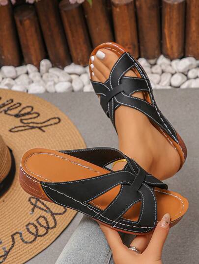 大码 36-45 夏季时尚休闲露趾坡跟凉鞋，日常户外罗马拖鞋，粉色、黑色、蓝色、棕色、哑光金色可选，轻便舒适百搭女士坡跟厚底凉鞋