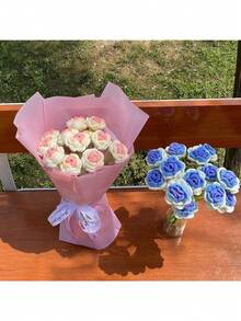 1pc Rose Weaving Bouquet, Fake Flower Handmade Crochet Simulation Flower, Knitted Flower - Multicolor - View 9