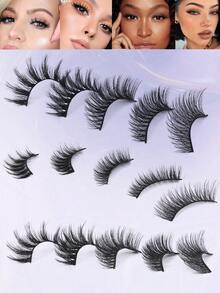 (20 Pairs,5 Styles) Large Volume Wholesale Luxurious Faux Mink Lashes Natural Look Wispy Fluffy Handmade Cat Eye False Lash Pack, False Eyelashes Set, Fake Lashes Strips, Makeup Fake Eyelashes Pack - Black - View 2