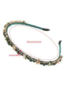 1pc Fashionable Rhinestone Asymmetrical Crystal Alloy Sweet Headband - Green - View 2