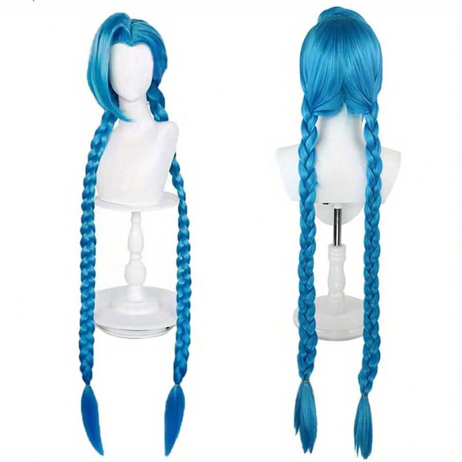 Tóc giả cosplay màu xanh da trời rực rỡ, chịu nhiệt, có mái - Tóc giả dài hai bím tóc tết siêu dài và tóc giả ngắn lệch một bên màu xanh dương với phần đuôi tóc màu tím nhẹ và tóc giả ngắn kiểu búi đôi màu xanh dương với điểm nhấn màu hồng - Hoàn hảo cho trang phục lễ hội, Comic Con, lễ hội hóa trang, sự kiện anime, tiệc theo chủ đề và sử dụng hàng ngày, món quà lý tưởng cho game thủ và người hóa trang. - Nhiều màu - Xem 1