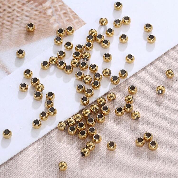 100pcs Gold Stainless Steel Round Beads, Hole Drilled, Assorted Sizes, Suitable For DIY Necklace, Bracelet, Jewelry Making - Stainless Steel Beads - View 4