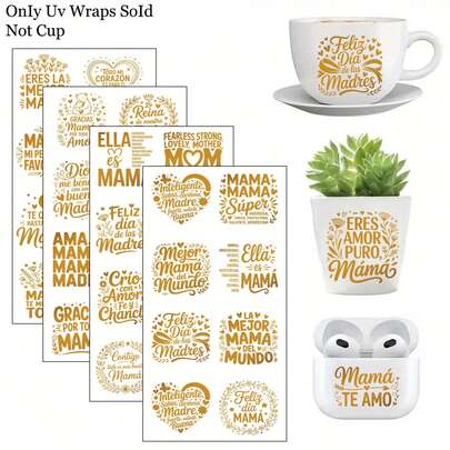 32 miếng dán chuyển nhiệt UV chủ đề Ngày của Mẹ bằng tiếng Tây Ban Nha vàng, in hình các câu nói về phụ nữ Latinh - Dùng cho đồ thủ công tự làm, cốc, máy tính xách tay và bình nước, decal nhựa tự dính, trang trí cốc tự làm, decal máy tính xách tay, trang trí ngày lễ, thiết kế lễ hội, in chất lượng cao, bền.