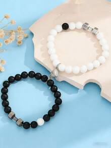 一套发光磁吸情侣手链，黑白撞色珠子手链，发光心形磁吸手链，小众设计情侣饰品 - 情侶手鍊 - 查看 2