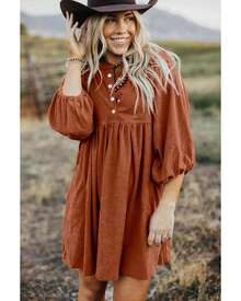 Button Up Dress Women Gold Flame Mini Dresses - 金色火焰 - 查看 9
