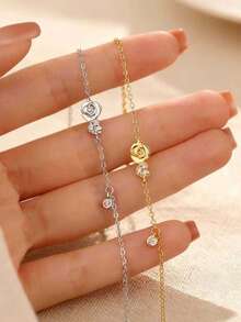 1 Peça Pulseira de Flor de Rosa Doce e Fofa em Prata 925, Colar Pendente Floral Adorável, Presente de Aniversário para Melhor Amiga, Lembrança Atenciosa para Festa - Rosa - Visão 5