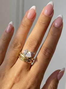 Stylever 1枚简约925纯银微弯戒指，时尚珠宝礼品，适合派对和生日佩戴 - 金色 - 查看 6