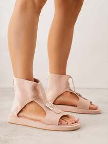 Sandalias planas casuales y de moda con diseño de hebilla para mujer - Rosa - Ver 2