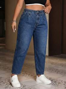 Quần jeans dài dáng côn cho nữ cỡ lớn, chất liệu denim mài, có túi tiện dụng, thích hợp mặc mùa xuân. - Trung Lan - Xem 2