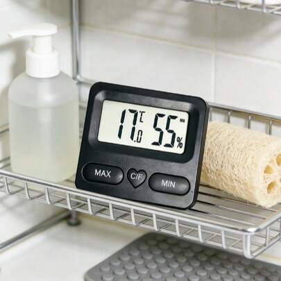 1个磁性迷你数字温湿度计 - 室内/室外温湿度监测器，电池供电（AAA），塑料材质，电子式，精准 - 不含电池