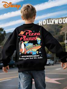 Disney Pixar Toy Story Pizza Planet Black Crewneck Sweatshirt, Retro Alien Print, Double-Sided Design, Soft Fleece Lining, Oversized Fit, Casual Style, Perfect For Fans & Daily Outfits, Unisex - màu đen - Xem 3