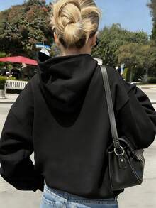 Disney Women's Hooded Sweatshirt Features A Minnie Mouse Cartoon Alphabet Print Design Autumn/Winter Hooded Sweatshirt Soft, Comfortable, And Warm Fabric Essential Autumn/Winter Wardrobe Piece Perfect For Everyday Casual Wear Ideal For Travel, Shopping, Or Any Occasion Also Makes A Thoughtful Gift - Black - View 2