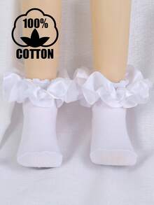 1 Pair Cotton Baby Girls' Socks With Big Lace Ruffle, 3D Lace Princess Ballet Socks - White - View 10