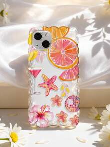 1个岛屿派对风甜葡萄柚海星芙蓉鸡尾酒迪斯科图案波浪钩编硅胶防摔透明手机壳，兼容 11/12/13/14/15/16/17 Pro Max - 彩色 - 查看 4