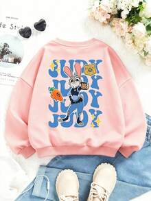 Disney Officially Licensed Kids Sweatshirt Unisex 1-14 Years Ultra Comfortable 100% Polyester Soft Pink Judy Hopps Print Design Everyday Casual Wear High Visibility Stylish Relaxed Fit New Arrival Express Delivery - Pink - View 3