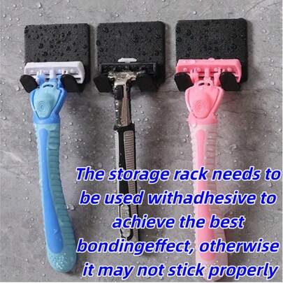 1个免打孔剃须刀挂钩收纳架浴室收纳架家用便捷收纳架学生宿舍用剃须刀架时尚浴室收纳架，塑料材质，适合家庭浴室整理配件，适合送给男士和家人（本产品使用胶水固定，不易脱落！）