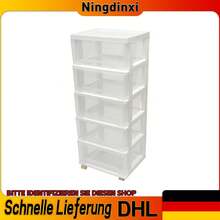 DONSU Weiße mobile Aufbewahrungstruhe mit 5 Schubladen und transparenten Fronten. A4-kompatibler, schlanker PP-Organizer mit Rollen und Schubladensperren - Weiss - Übersicht 1