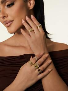 Altistry 7pcs Vintage Liquid Wind Rings Set, Luxury Knuckle Rings For Women, Suitable For Parties, Gifts, And Daily Wear - Gold - View 3