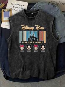 Disney Printed Wash Water Vest,Men's Disney Dad Scan-To-Pay Vest, Fun Disney Dad Tank Top, Gift For Dad, Father's Day Gift, Dad T-Shirt, Gift For Dad, Mickey Disney Tank Top - 黑色 - 查看 2