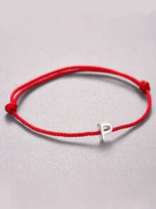 925纯银极简红色可调节DIY手链，适合日常佩戴，女士银饰，26个字母图案，生日礼物 - 黑色 - 查看 4