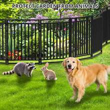 Decorative Garden Fence Metal Dog Fence Outdoor For Yard, 18ft (L) * 32in (H), 7 Panels + 1 Gate, Heavy Duty Animal Barrier Fencing For Patio & Flower Bed, No Dig, Black-Silver - 1件黑色 - 查看 2