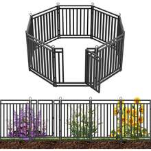Decorative Garden Fence Metal Dog Fence Outdoor For Yard, 18ft (L) * 32in (H), 7 Panels + 1 Gate, Heavy Duty Animal Barrier Fencing For Patio & Flower Bed, No Dig, Black-Silver - 1件黑色 - 查看 5