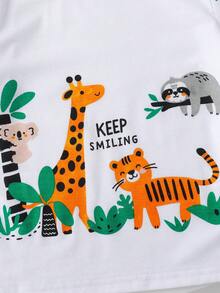 Bộ 2 món gồm áo thun cổ tròn và quần short đi biển in hình tháp Eiffel ở Paris cho bé gái, trang phục thường ngày đi nghỉ mát và đi học, cỡ 4-7 tuổi. - trắng - Xem 3