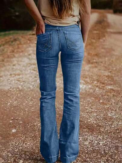 Women's Fashion Back Pocket Embroidered Flare Stretch Jeans
