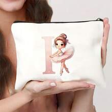 1pc Pink Ballet Girl & Letter Print Personalized Makeup Bag, Music Girl Pattern Cosmetic Storage Pouch, Personalized Letter Music Festival Bridesmaid Gift Makeup Bag,Pouch,Makeup Pouch,Travel Essential - Multicolor - View 28